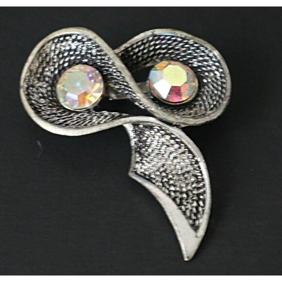 Mid-Century Modern Silver Tone Brooches Set of 5 Alaskan Diamond & Rhinestone Ac - Picture 3 of 7